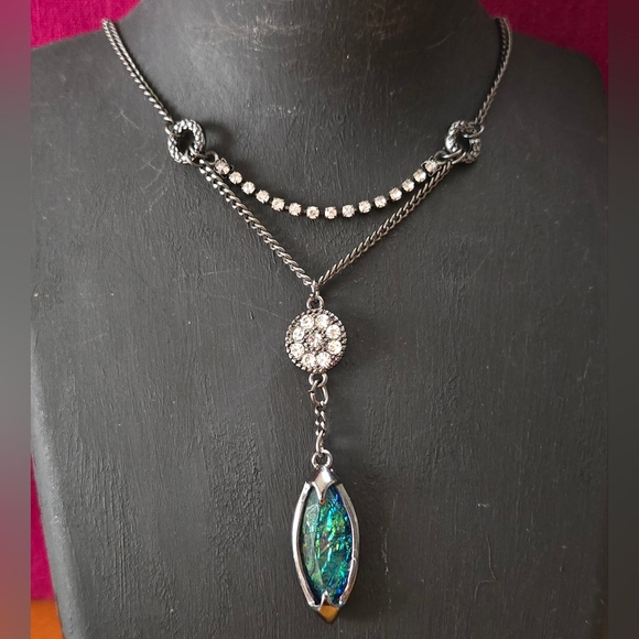 Jewelry - "Simply Vera Vera Wang" layered necklace with dichroic glass cabochon pendant.